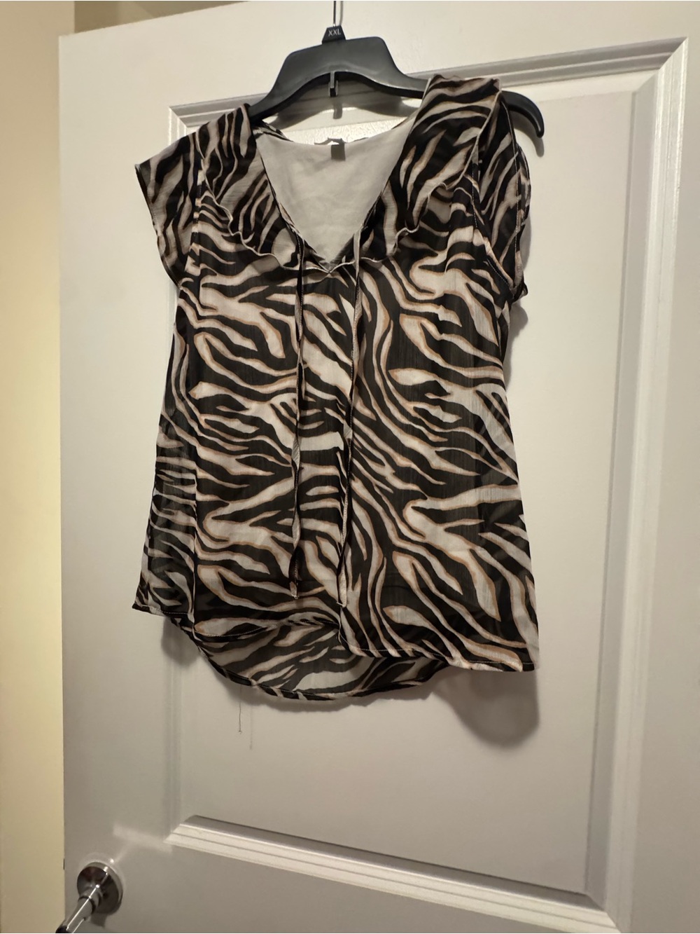 Women's Zebra-Print V-Neck Blouse - Black & Cream